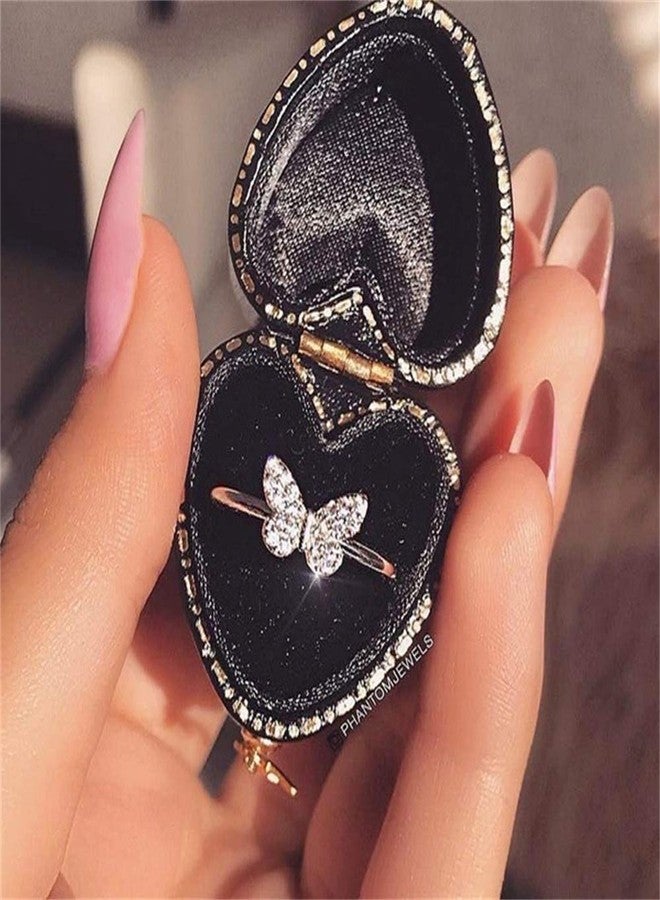 AZQ 925 Sterling Silver Fashion 18k Gold Butterfly Ring Shiny Cubic Zirconia Anniversary Promise Tail Rings CZ Classic Eternity Engagement Wedding Band Ring for Wome (US Code 9) - Image 5